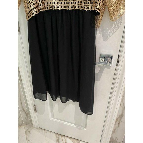 Bigoschi Women’s Gold Lattice Top Over Black Silky Bottom Formal Dress Size 38 - Picture 7 of 11